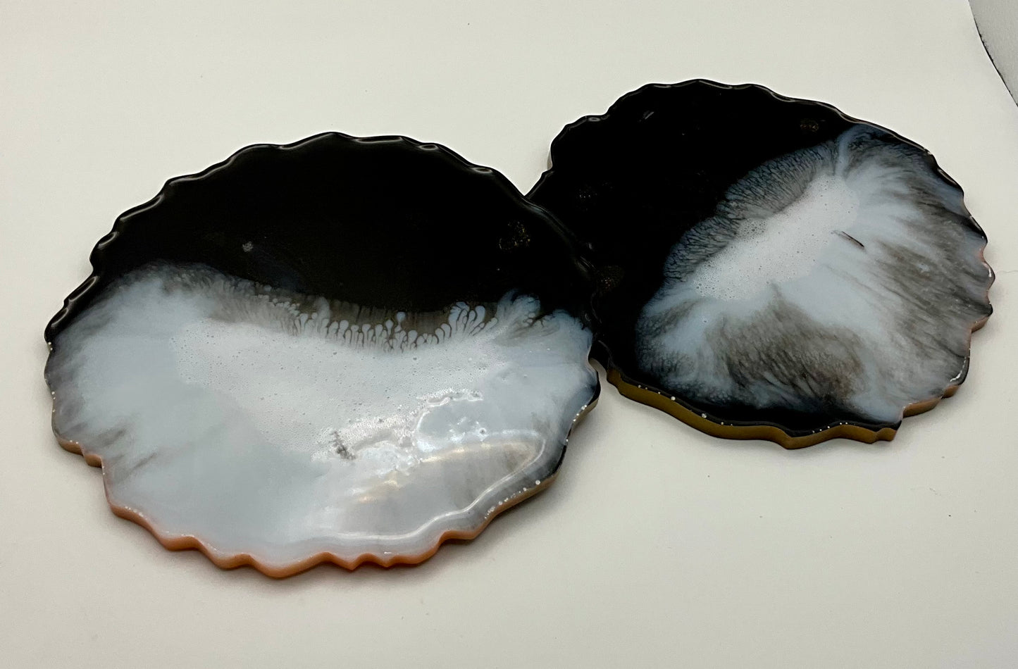 Large Scalloped Edge Black and White Coasters, set of 2