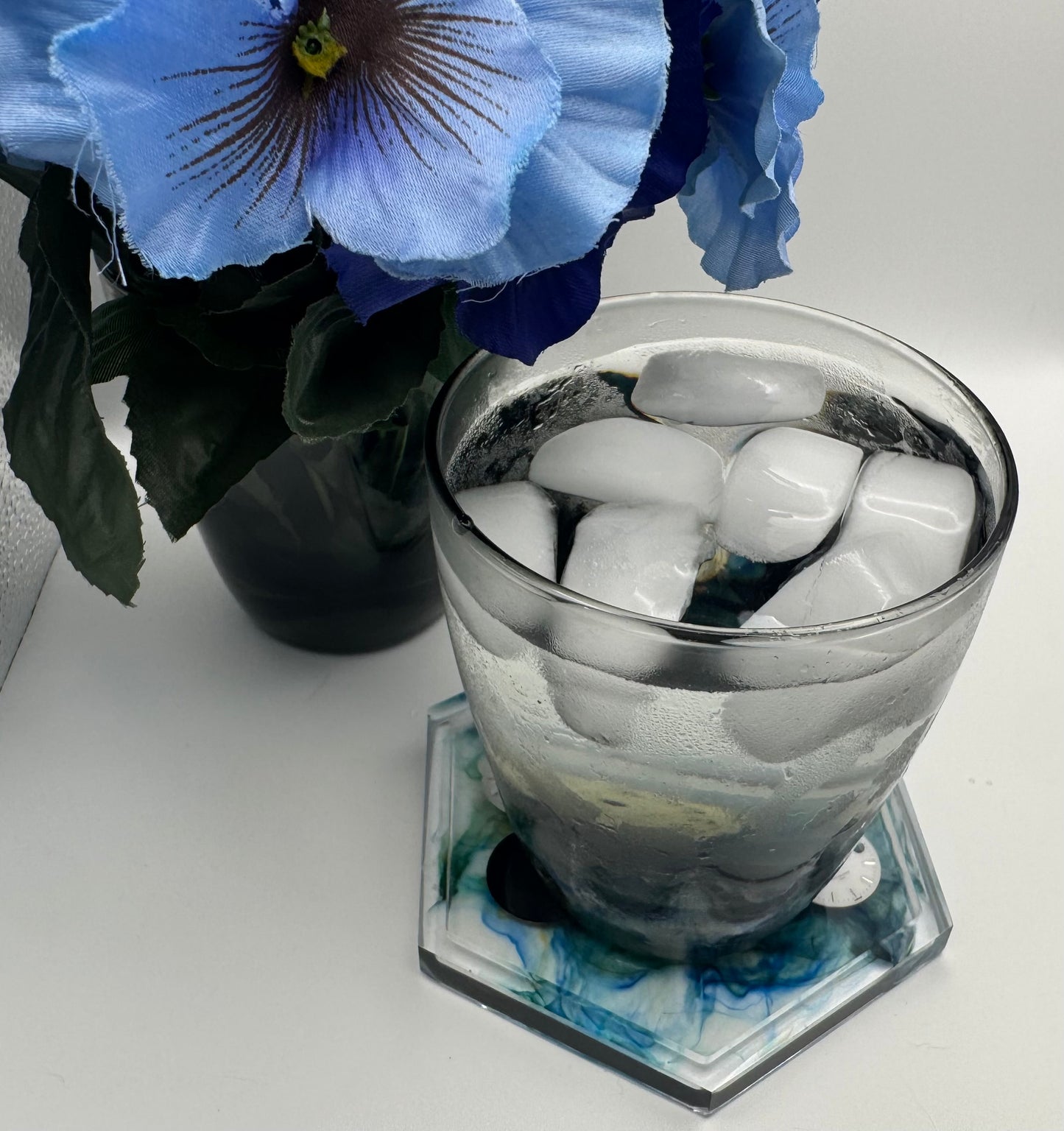 Blue and Yellow Splatter Coaster with Watch Dials and Raised Edges