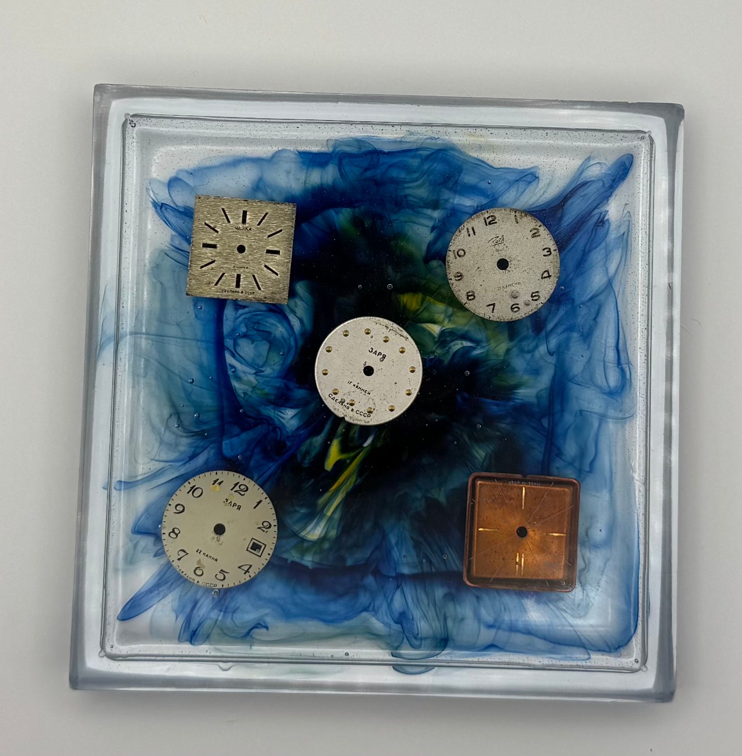 Blue Swirls and Watch Dial Coaster with Raised Edges