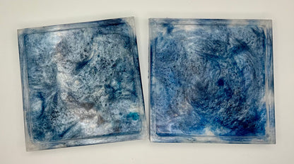 Square Blue Swirl Coasters/Trays with Raised Edges, set of 2