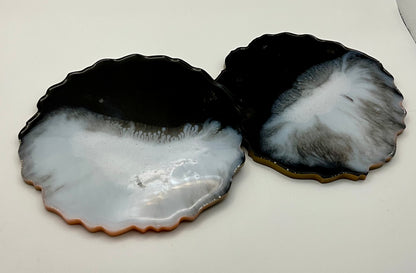 Large Scalloped Edge Black and White Coasters, set of 2