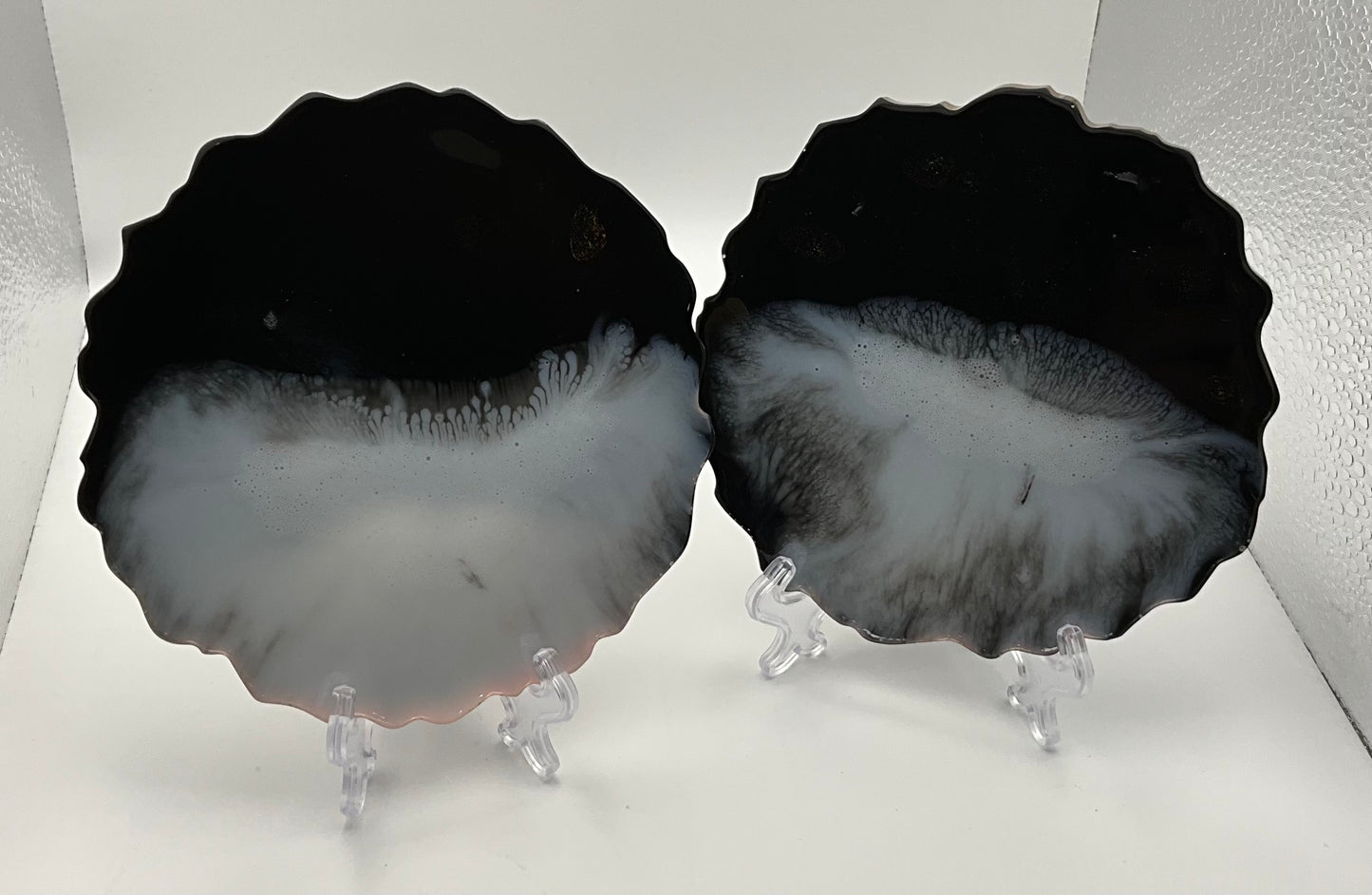 Large Scalloped Edge Black and White Coasters, set of 2