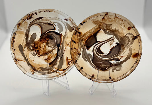 Set of 2 Coffee Swirl Coasters with Raised Edges