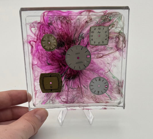 Pink Splatter and Watch Dial Coaster with Raised Edges