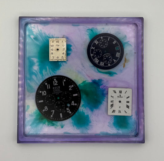 Purple With Blue Splatter and Watch Dials Coaster with Raised Edges
