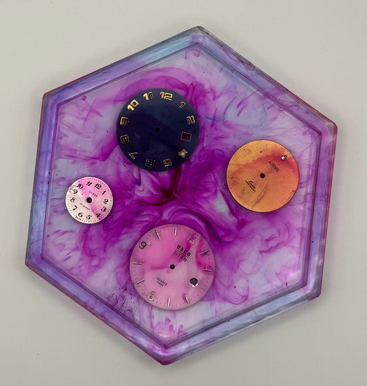 Purple Swirls with Watch Dials Coaster with Raised Edges