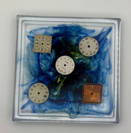 Blue Swirls and Watch Dial Coaster with Raised Edges