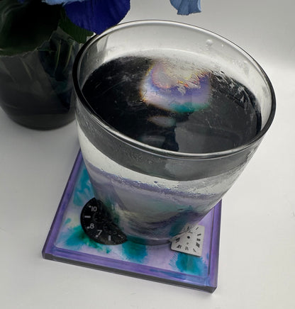 Purple With Blue Splatter and Watch Dials Coaster with Raised Edges